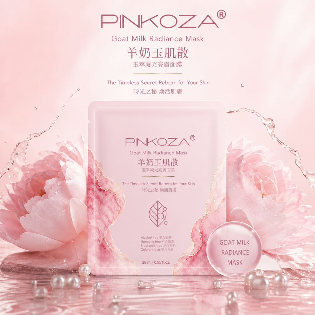 PINKOZA science video explaining the signature mask formula. Features molecular visuals and text overlays detailing how Imperial Jade and clinical science deliver brightening and hydration without irritation.